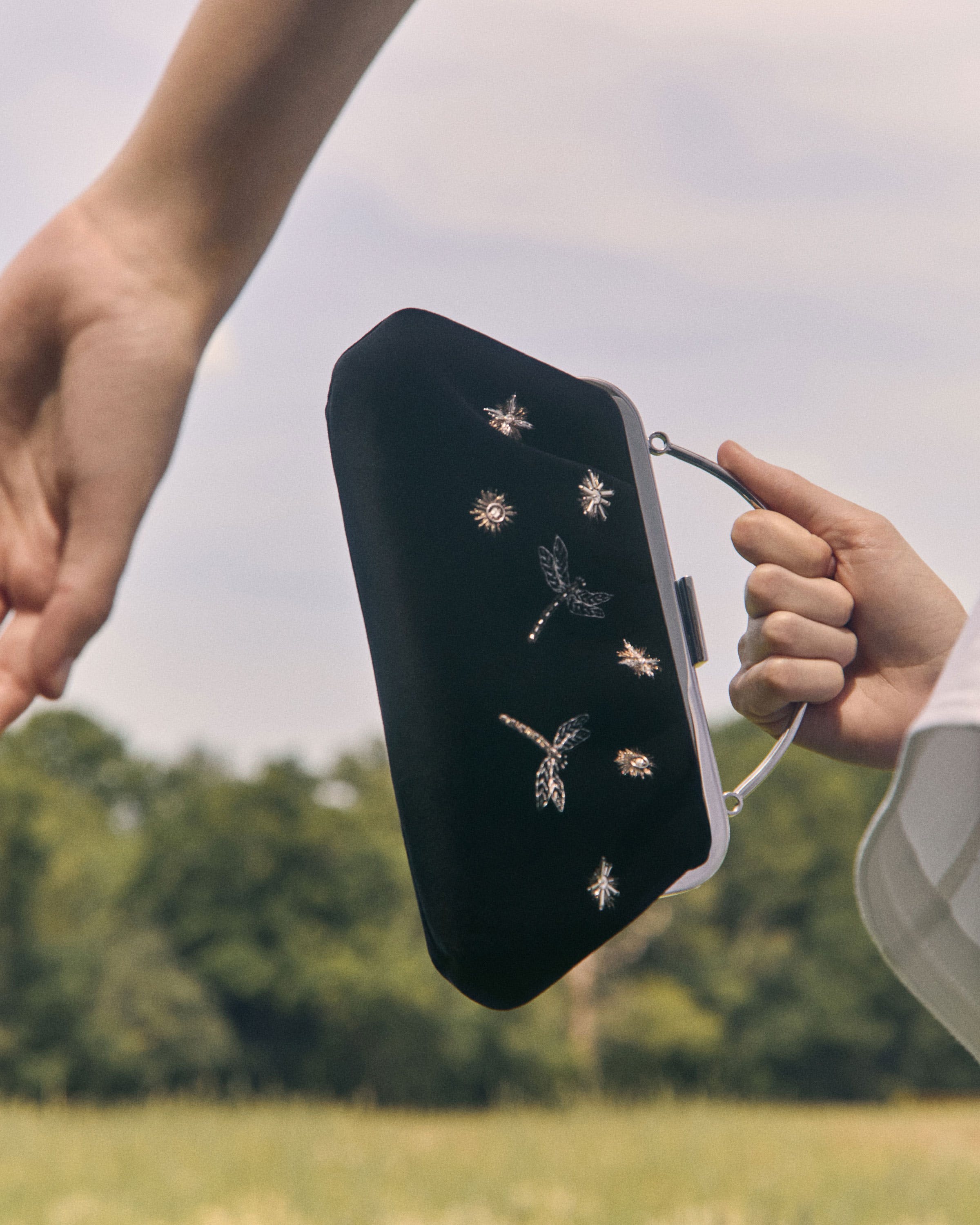 Frame Clutch - Cinq a Sept Black Embroidered Velvet
