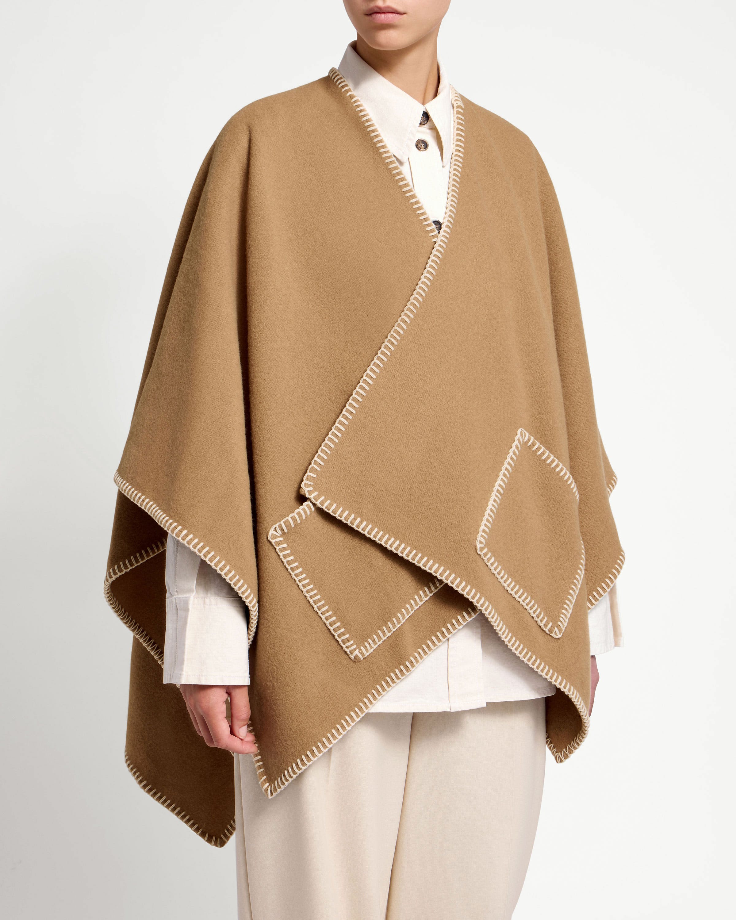 Iona Woven Pure Wool Cape - Camel