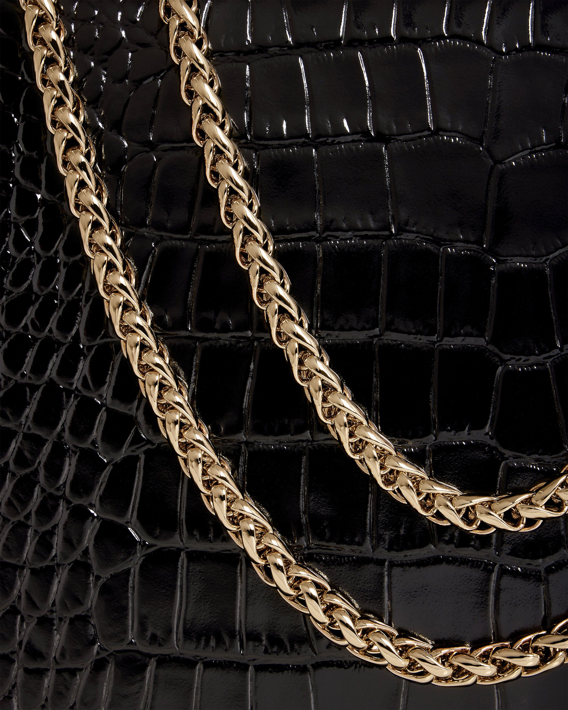 East/West - Croc-Embossed Leather Black