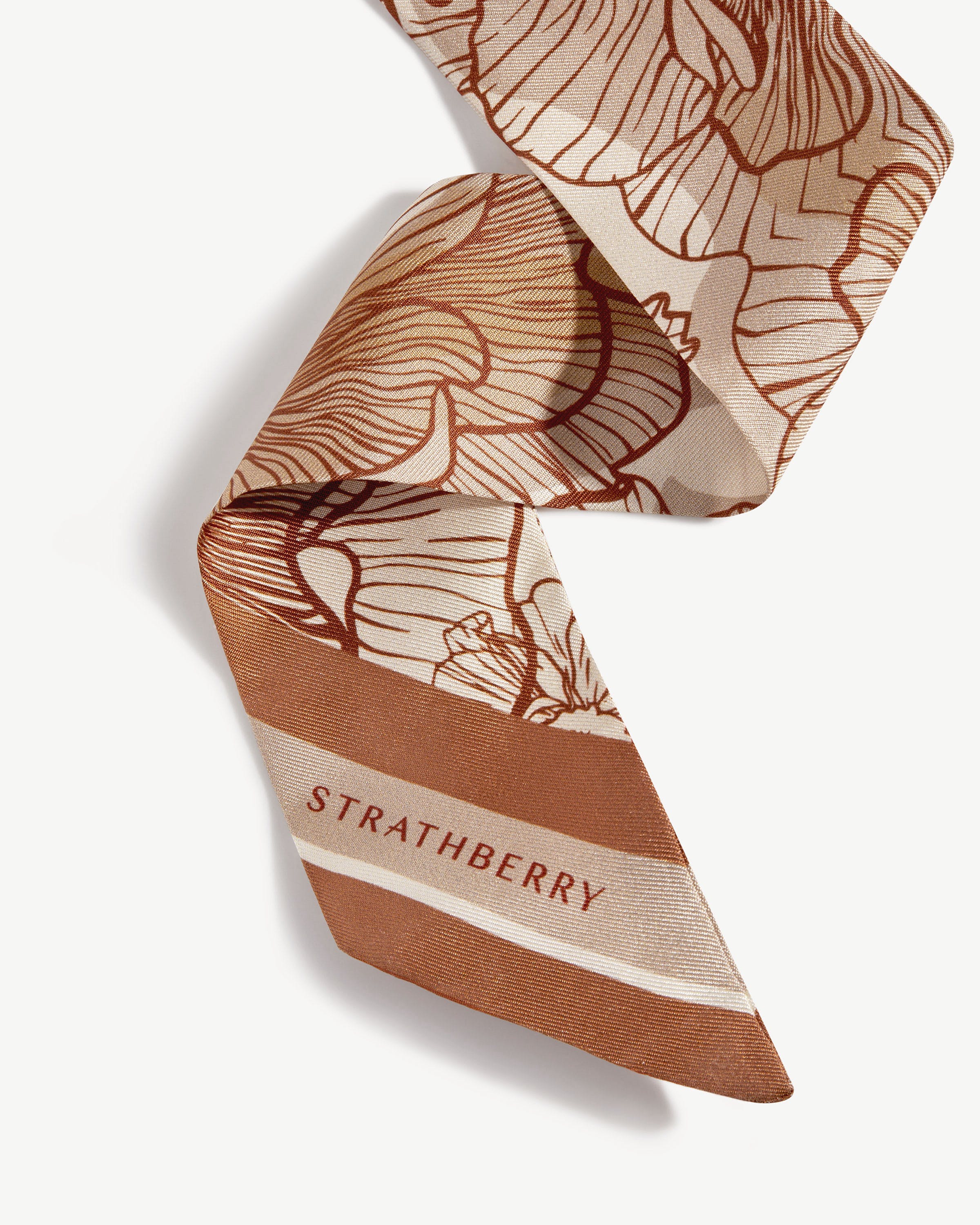 Silk Skinny Scarf - Floral Chestnut/Vanilla