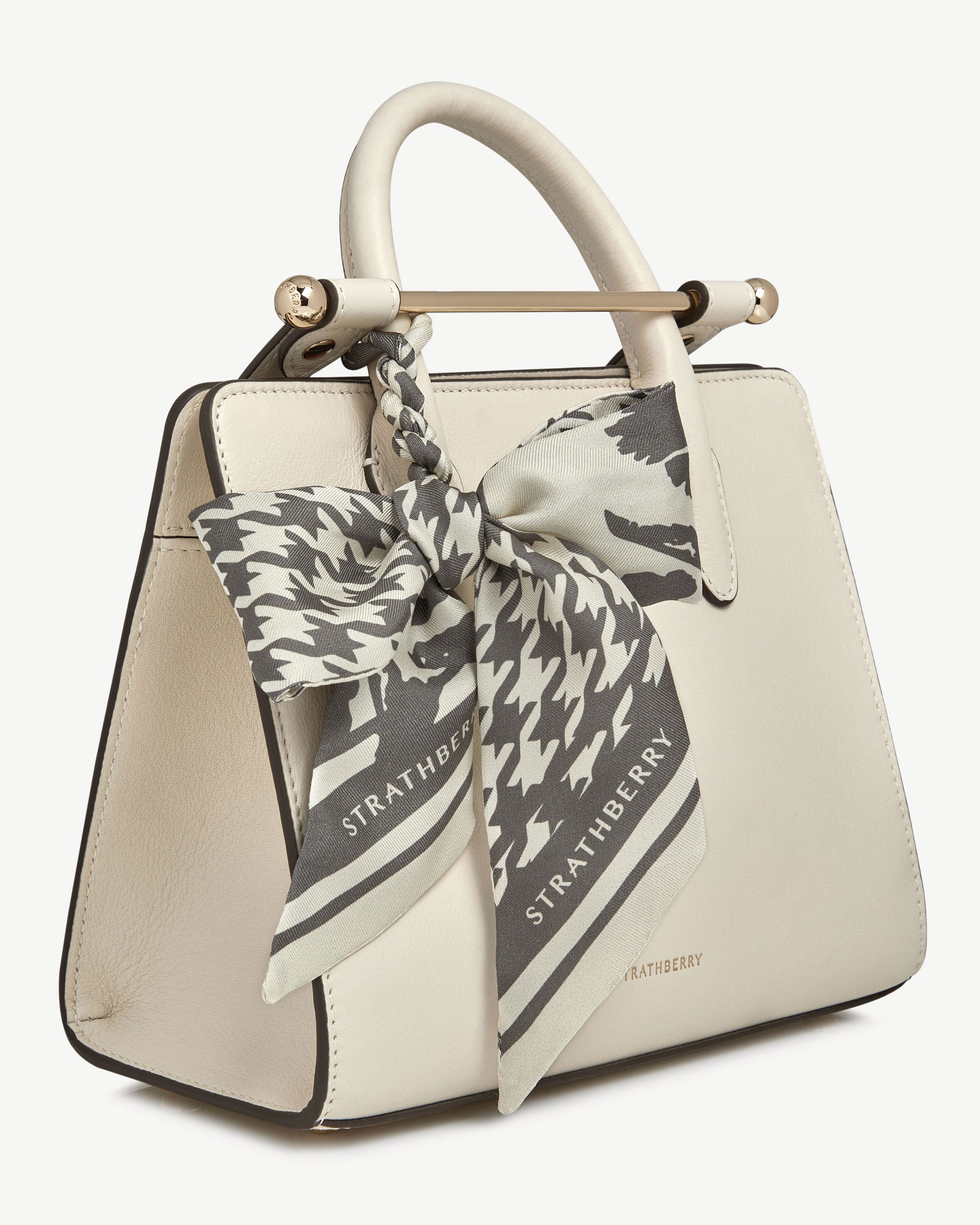 Silk Skinny Scarf - Stone Grey Floral Dogstooth