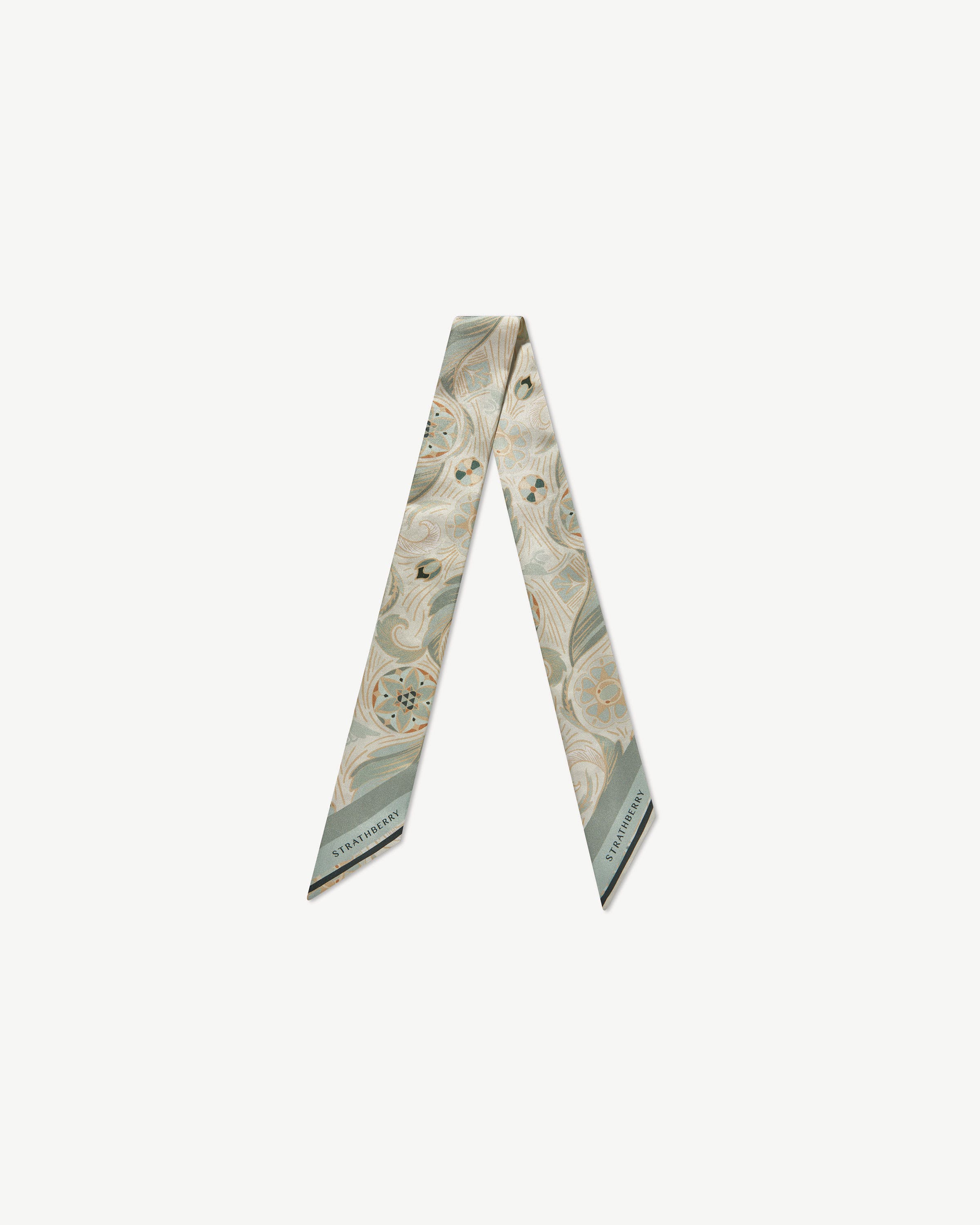 Silk Skinny Scarf - Vanilla/Sage Arcade Print