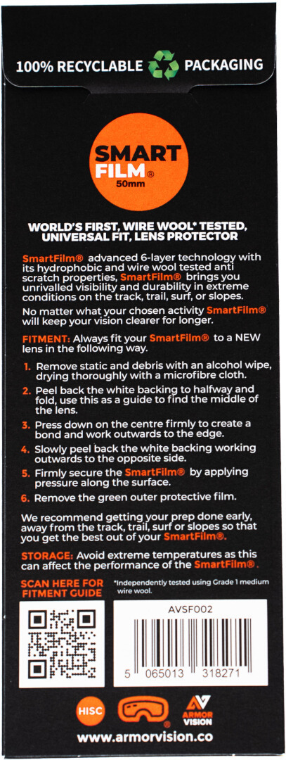 Armor Vision Smartfilm Tear-Off Film 62mm - Pack of 3