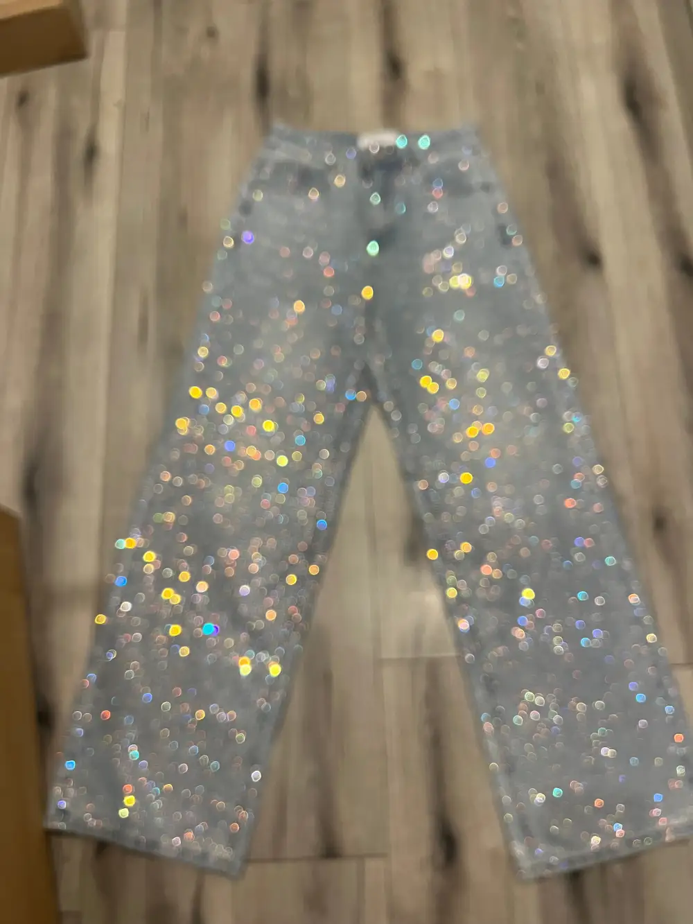 Rainbow Diamanté Blue Wide Leg Sparkle Covered Jeans