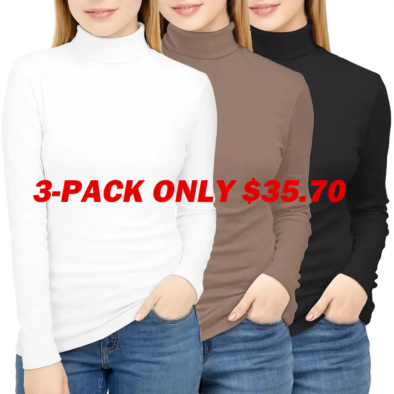 3-Pack Women's Turtleneck Long Sleeve Tops Slim Fit Warm Bottoming Shirts Autumn Fashion Basic Thermal Underwear Tops Winter Clothing 2025