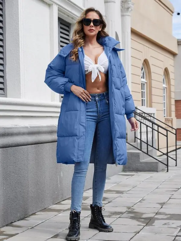 VVZ Women's Pink Button Front Full Zip Up Coat Trendy Warm Raglan Sleeve Outerwear for Daily Wear Puffer Jacket Hooded Coat Essential Winter Clothing Piece Style Tops Twist