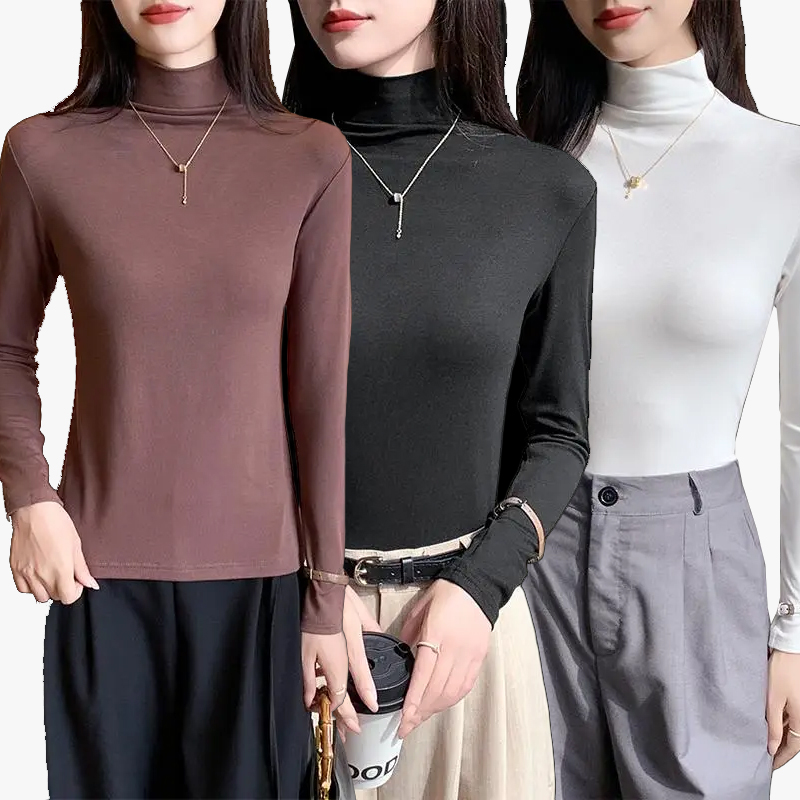 3-Pack Women's Turtleneck Long Sleeve Tops Slim Fit Warm Bottoming Shirts Autumn Fashion Basic Thermal Underwear Tops Winter Clothing 2025
