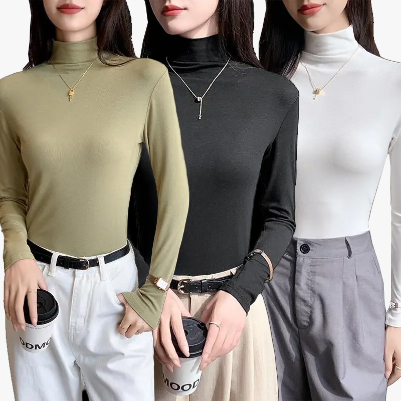 3-Pack Women's Turtleneck Long Sleeve Tops Slim Fit Warm Bottoming Shirts Autumn Fashion Basic Thermal Underwear Tops Winter Clothing 2025