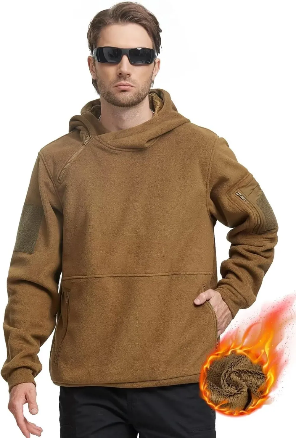 Men's Tactical Winter Fleece Pullover Hoodie Warm Long Fleece lined Hooded Sweatshirt