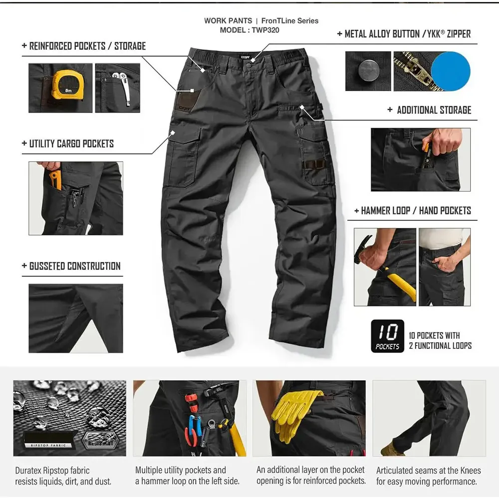 Men's Ripstop Work Pants,Water Resistant Outdoor Tactical Pants