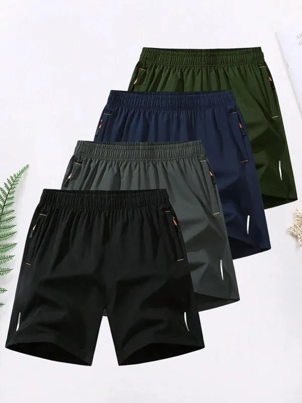 Men's Solid Color Zipper Pocket Shorts, Casual Comfy Breathable Athletic Shorts for Summer