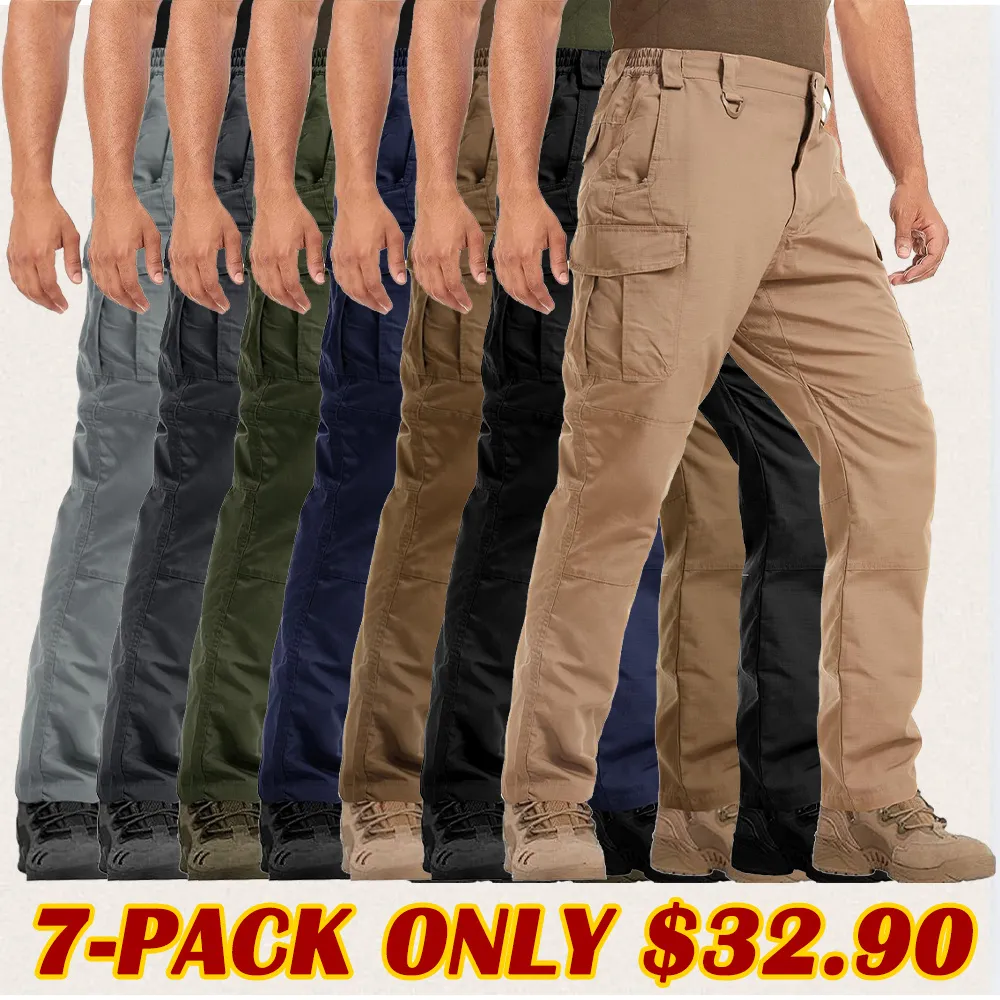 Men's Ripstop Tactical Pants, 9 Pockets,Water Repellent, Cargo Pants for Work, Hiking, Hunting