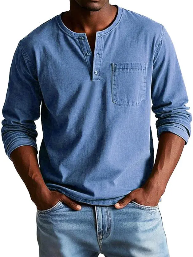 ✨FREE Gift with Every Order🎁$34.09 for 10 Pack🔥Men's Fashion Vintage Distressed Pocket Long Sleeve Henley Shirt