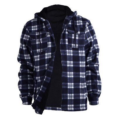 [Large Size] Plaid thick hooded jacket, casual regular fit long sleeve drawstring pocket jacket, suitable for autumn and winter, men's daily wear