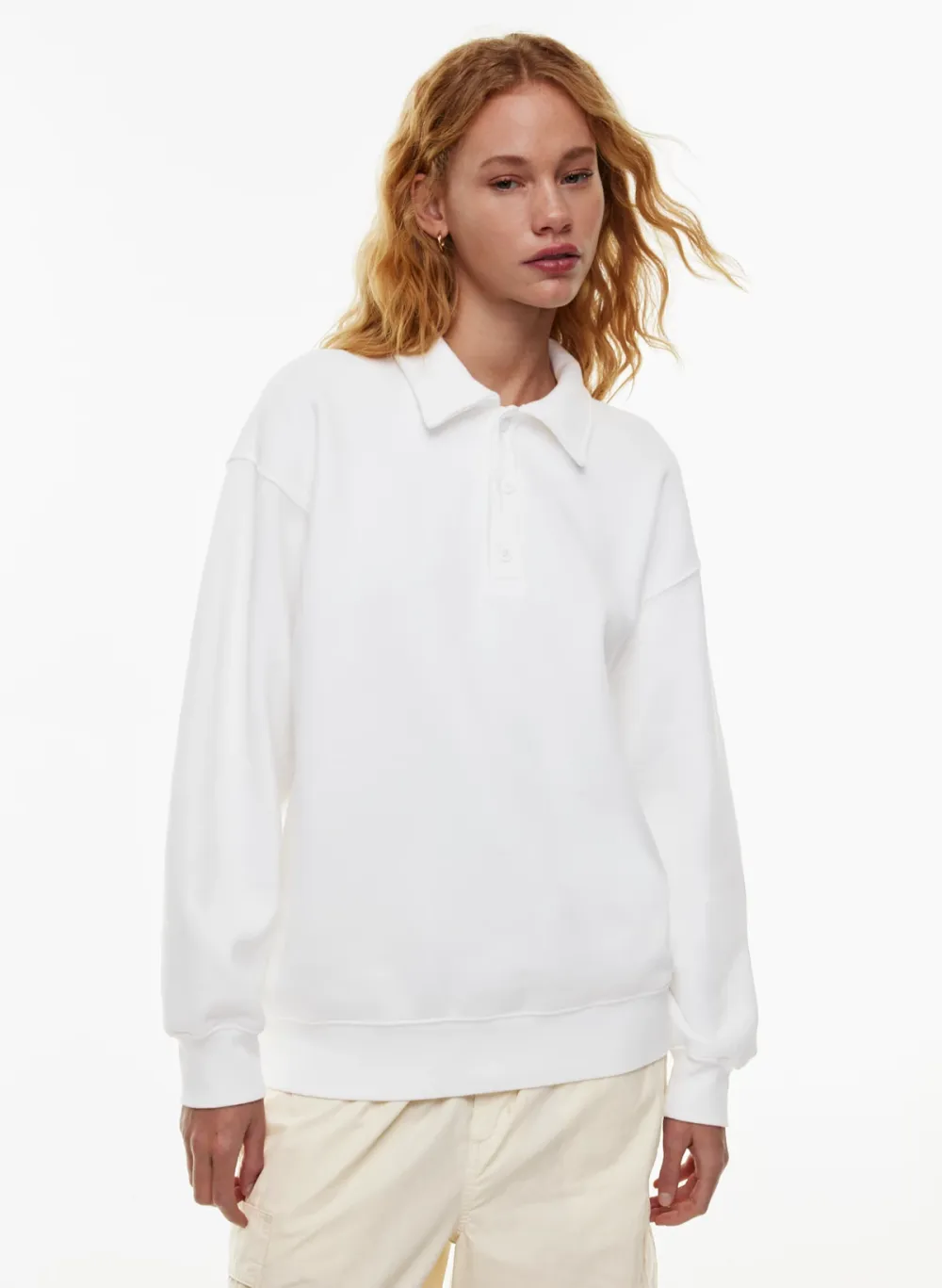 cozy fleece boyfriend polo sweatshirt