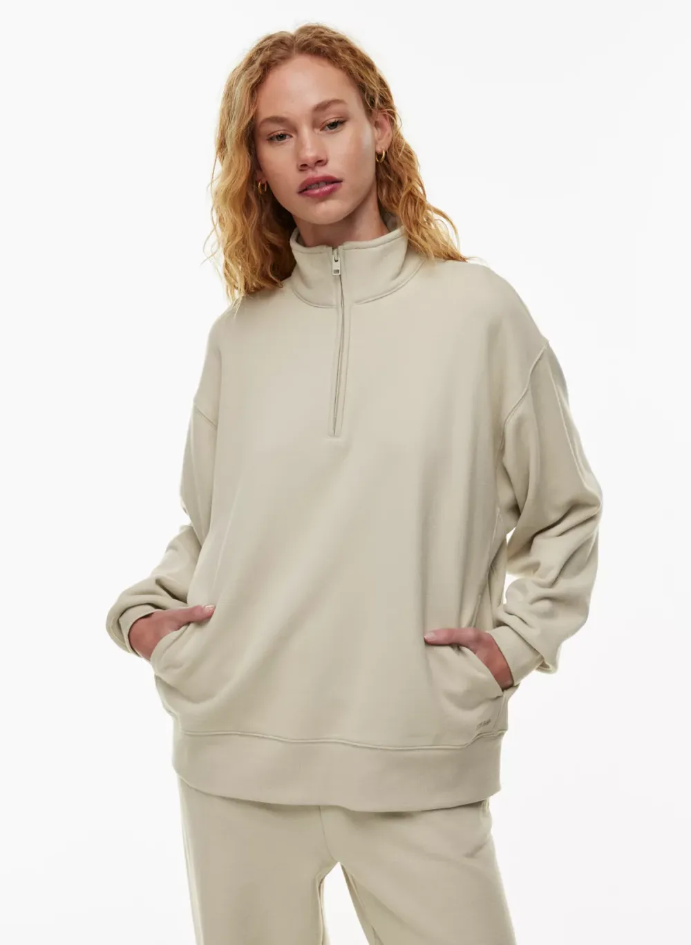 terry fleece boyfriend 1/4 zip sweatshirt