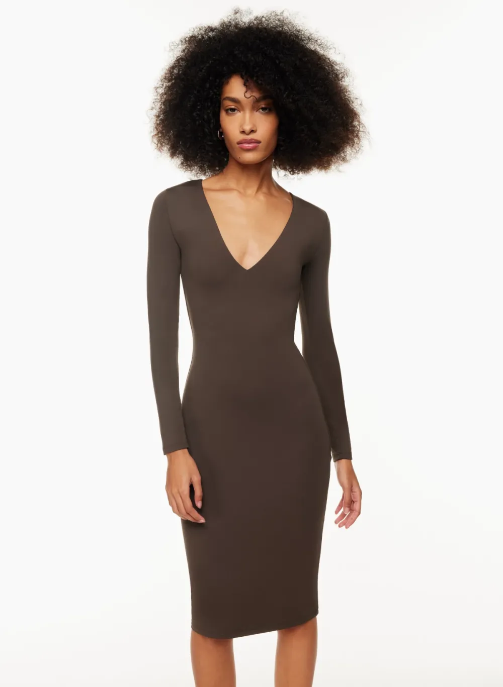 contour v-neck longsleeve dress