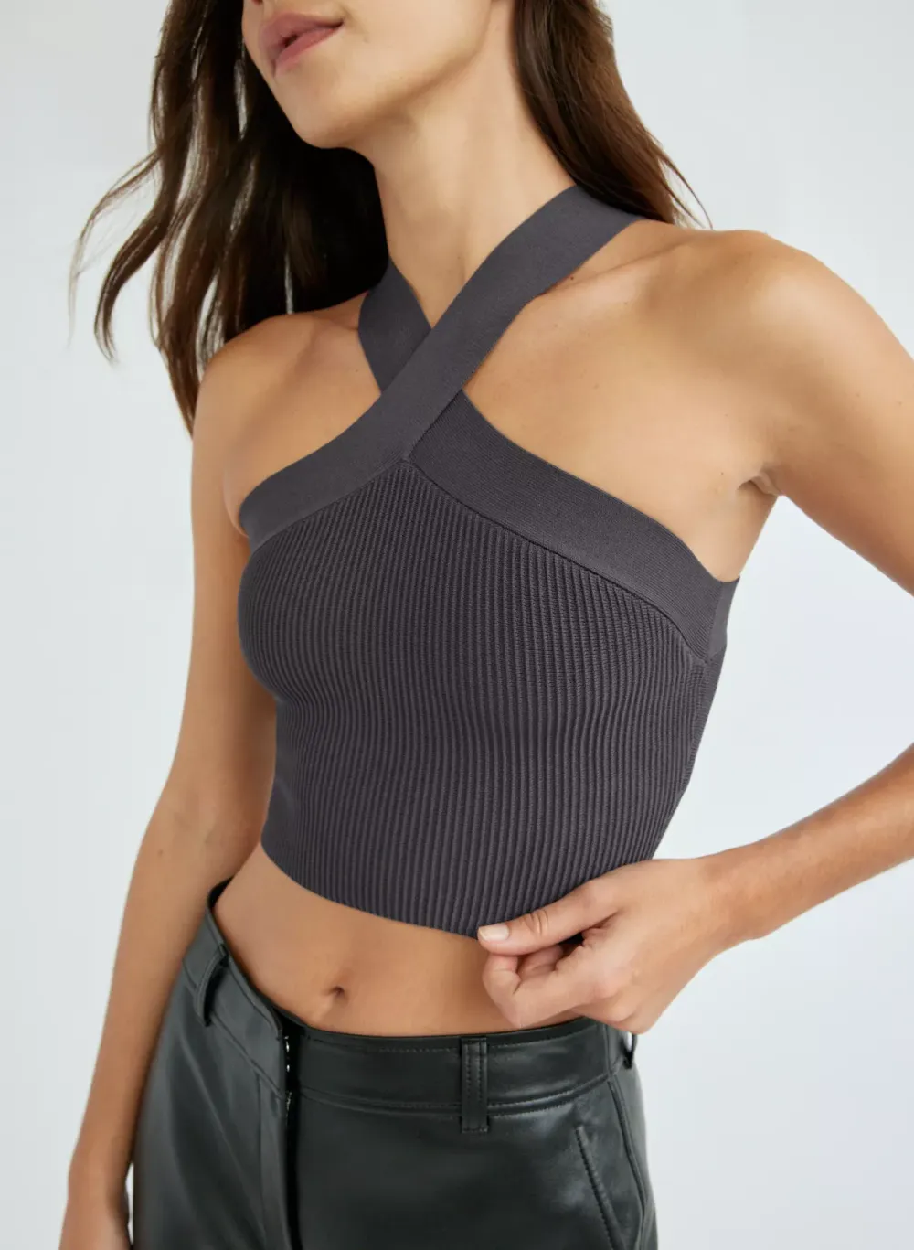 sculpt knit criss cross cropped tank
