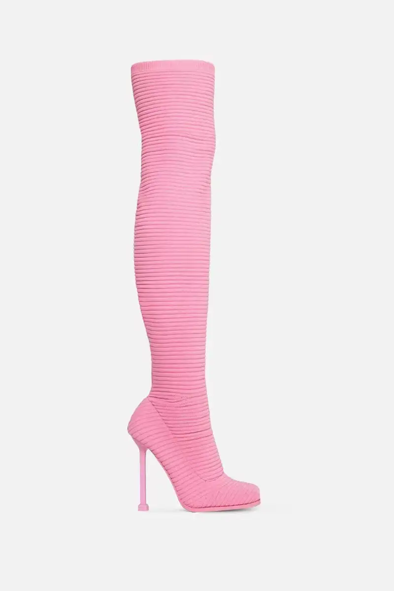 Knit Square Toe Stiletto Stretchy Over The Knee Boots