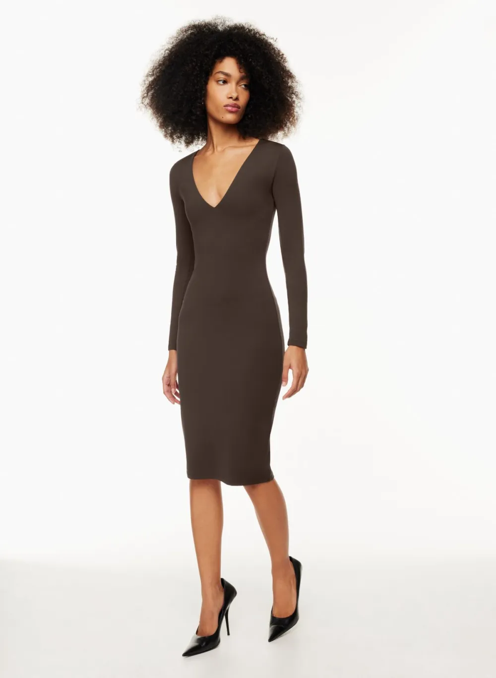 contour v-neck longsleeve dress