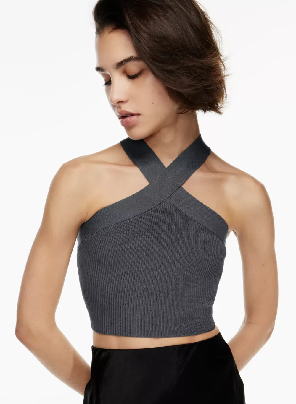 sculpt knit criss cross cropped tank