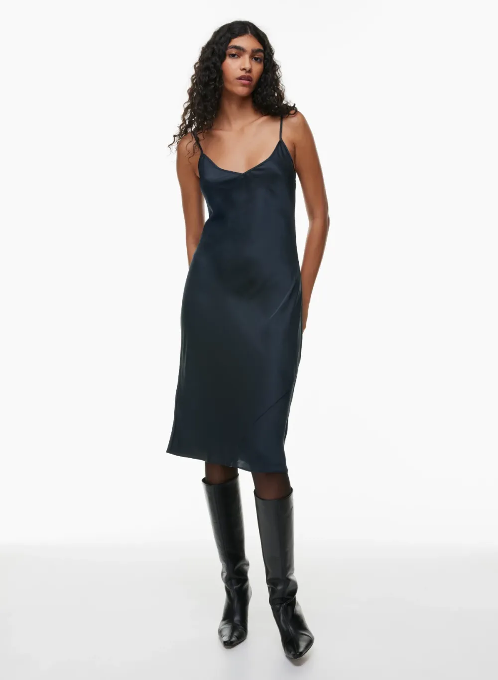 only slip satin midi dress