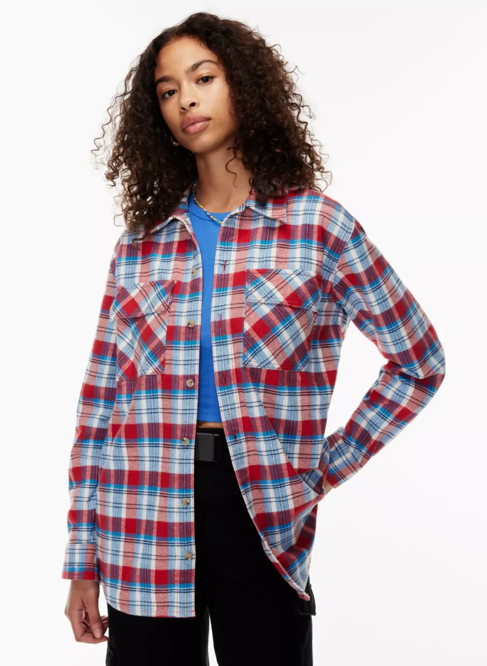 plaid oversized button-up