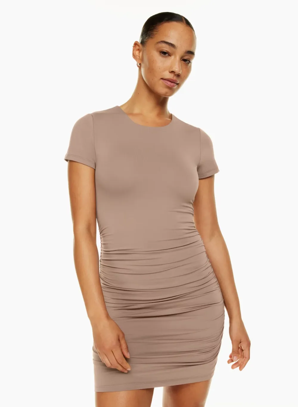 contour ruched mini dress