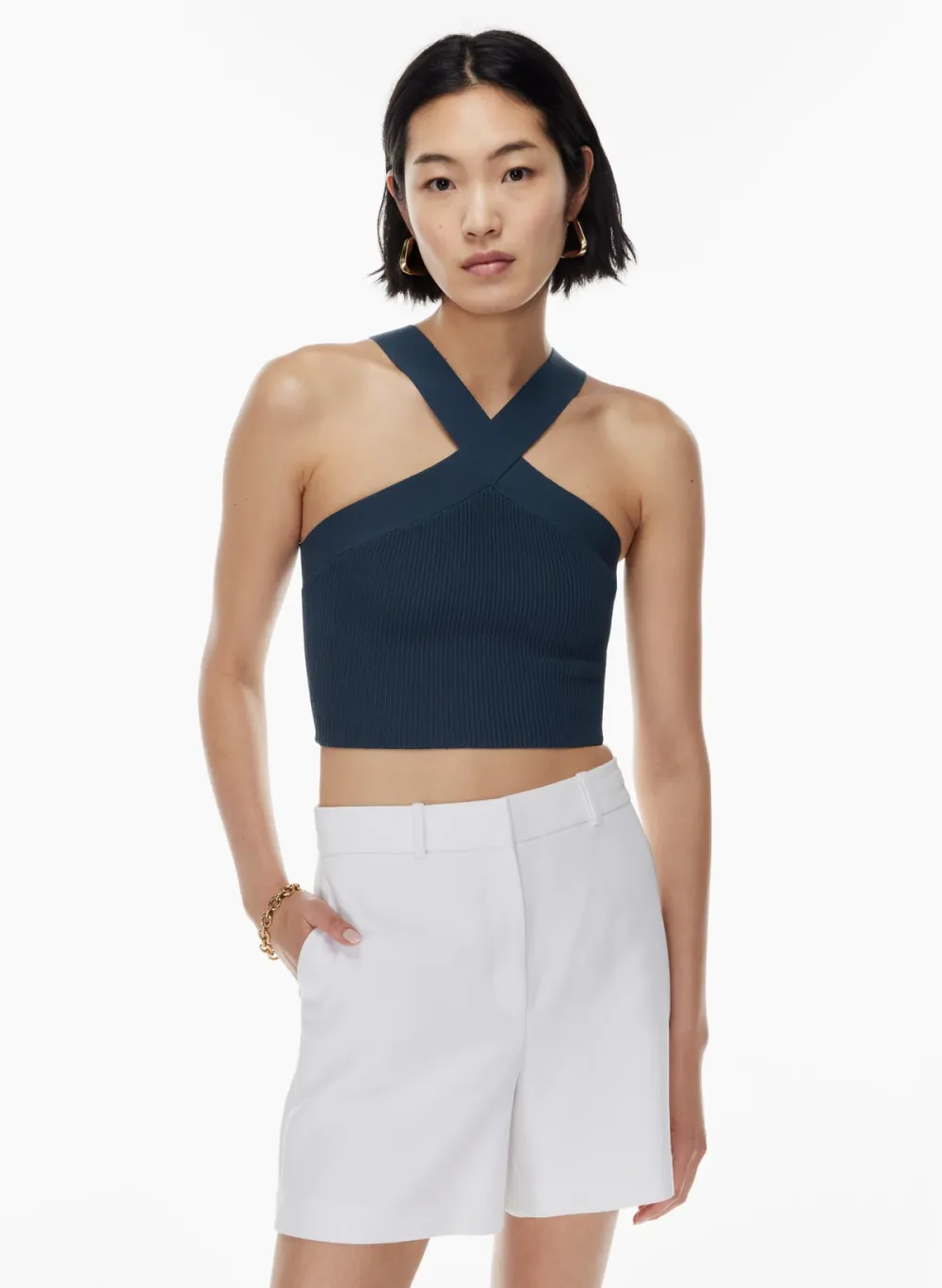 sculpt knit criss cross cropped tank