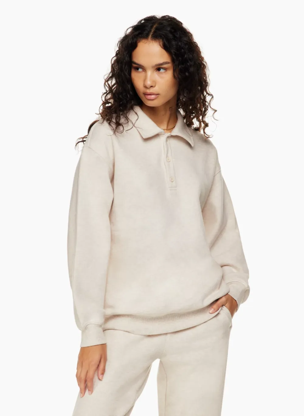 cozy fleece boyfriend polo sweatshirt