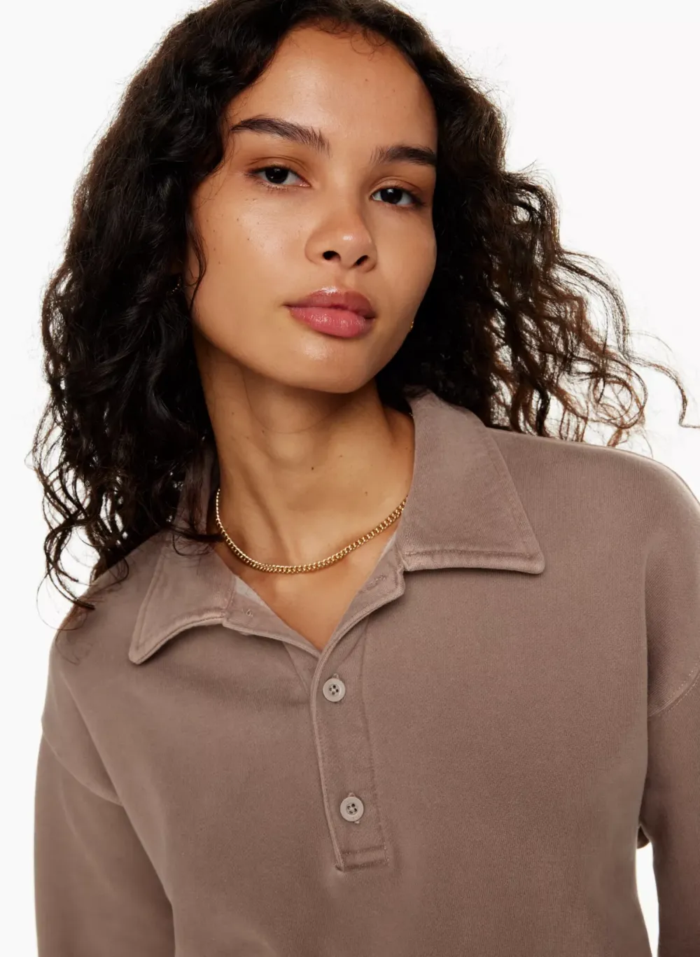 cozy fleece boyfriend polo sweatshirt