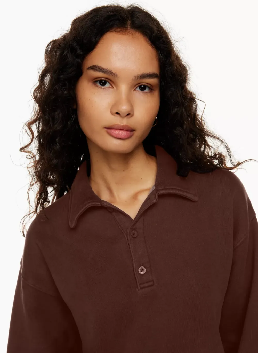 cozy fleece boyfriend polo sweatshirt