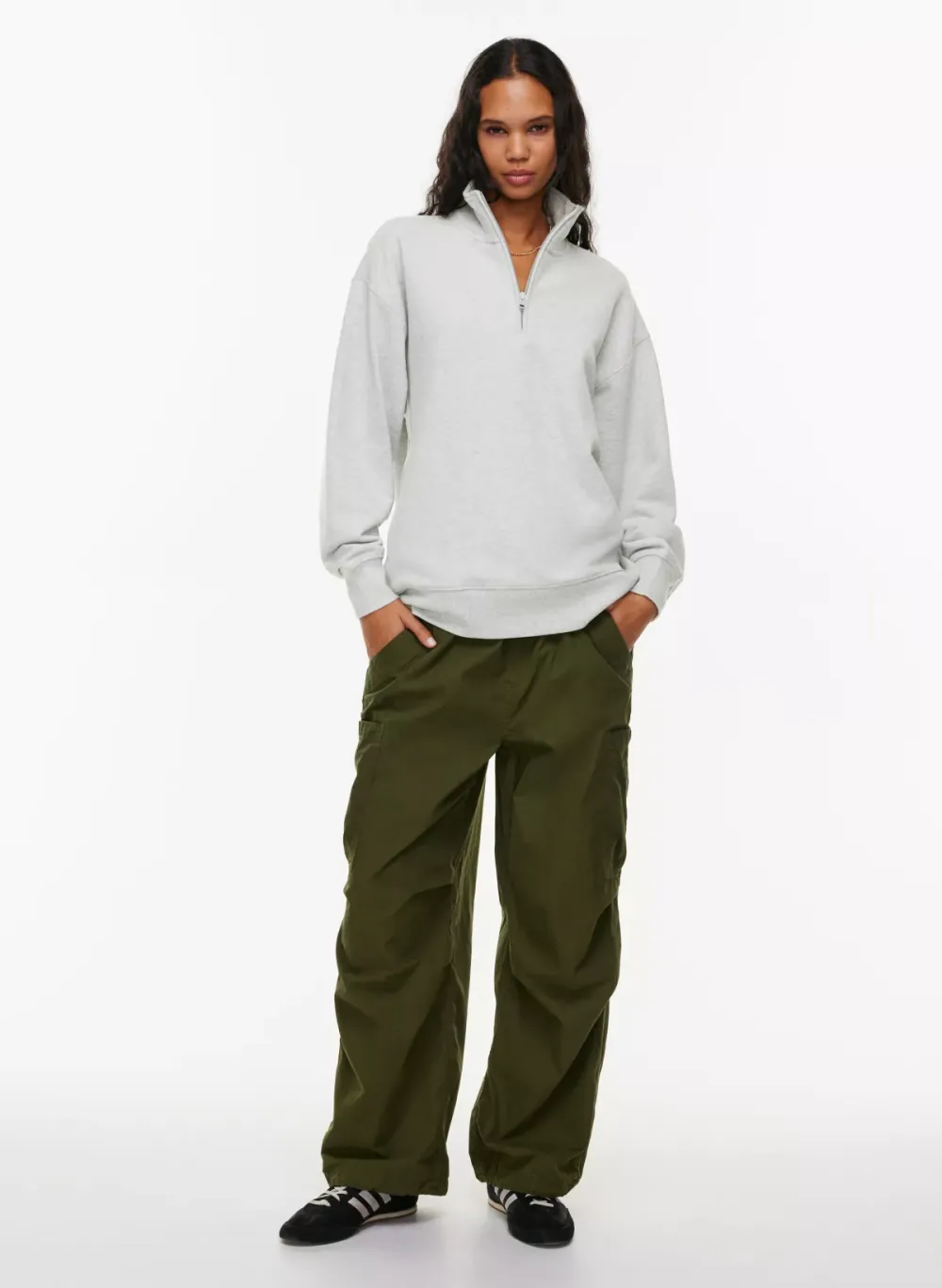 terry fleece boyfriend 1/4 zip sweatshirt