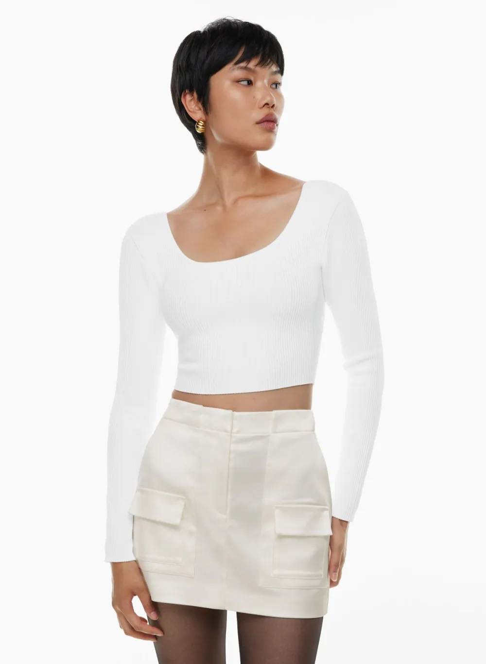 sculpt knit squareneck cropped longsleeve