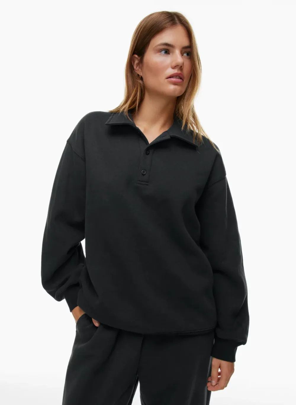cozy fleece boyfriend polo sweatshirt