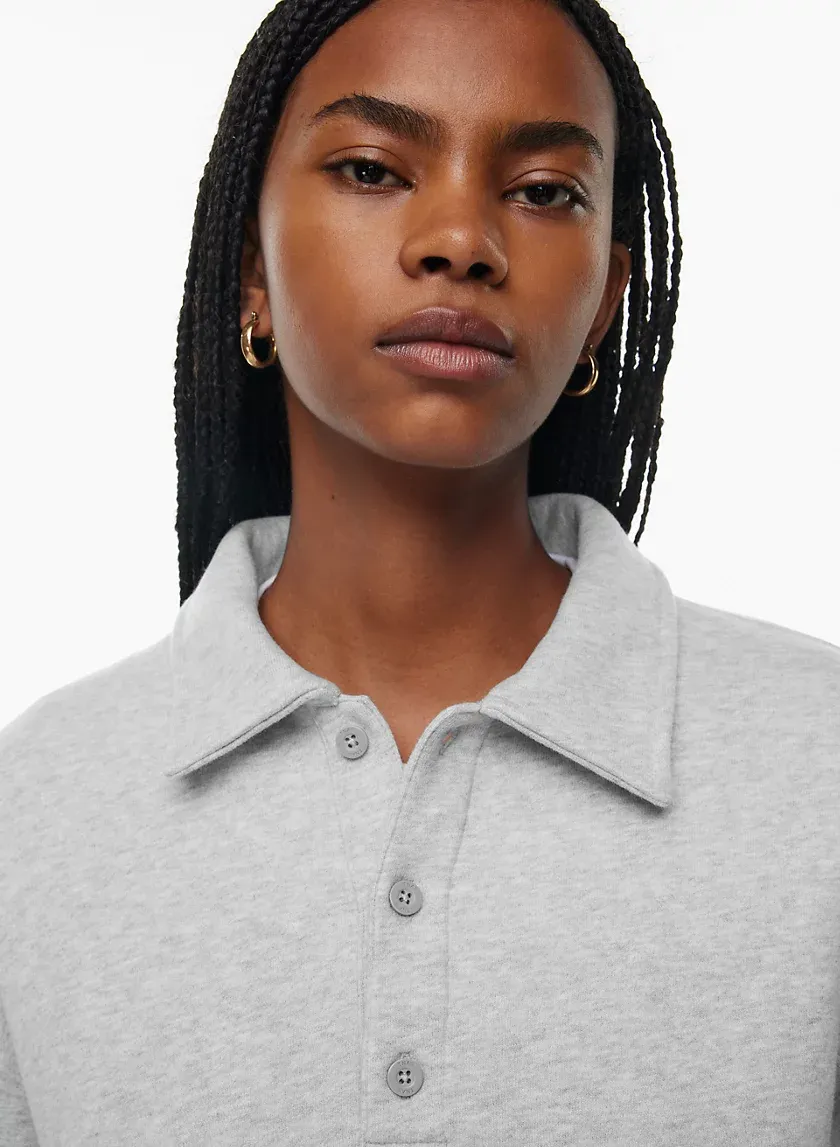 cozy fleece boyfriend polo sweatshirt