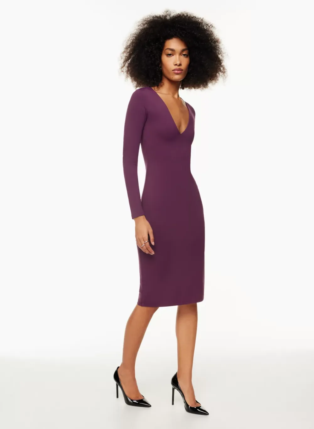 contour v-neck longsleeve dress