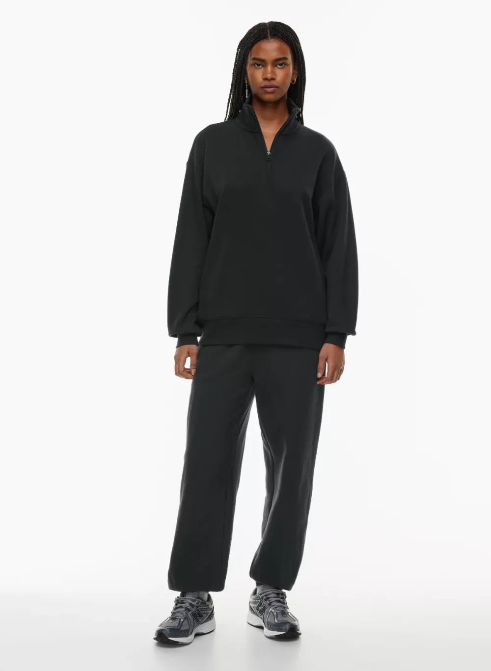 terry fleece boyfriend 1/4 zip sweatshirt