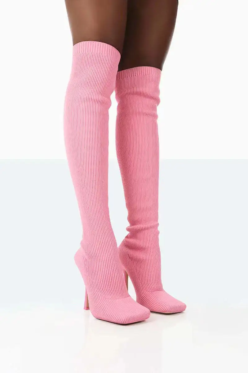 Knit Square Toe Stiletto Stretchy Over The Knee Boots