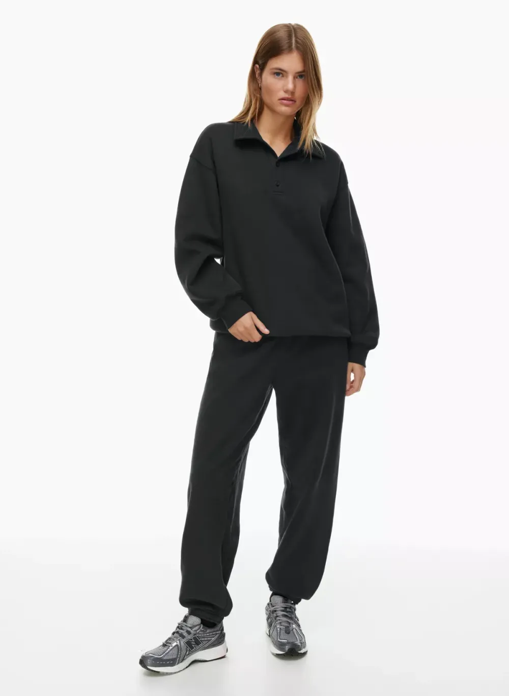 cozy fleece boyfriend polo sweatshirt