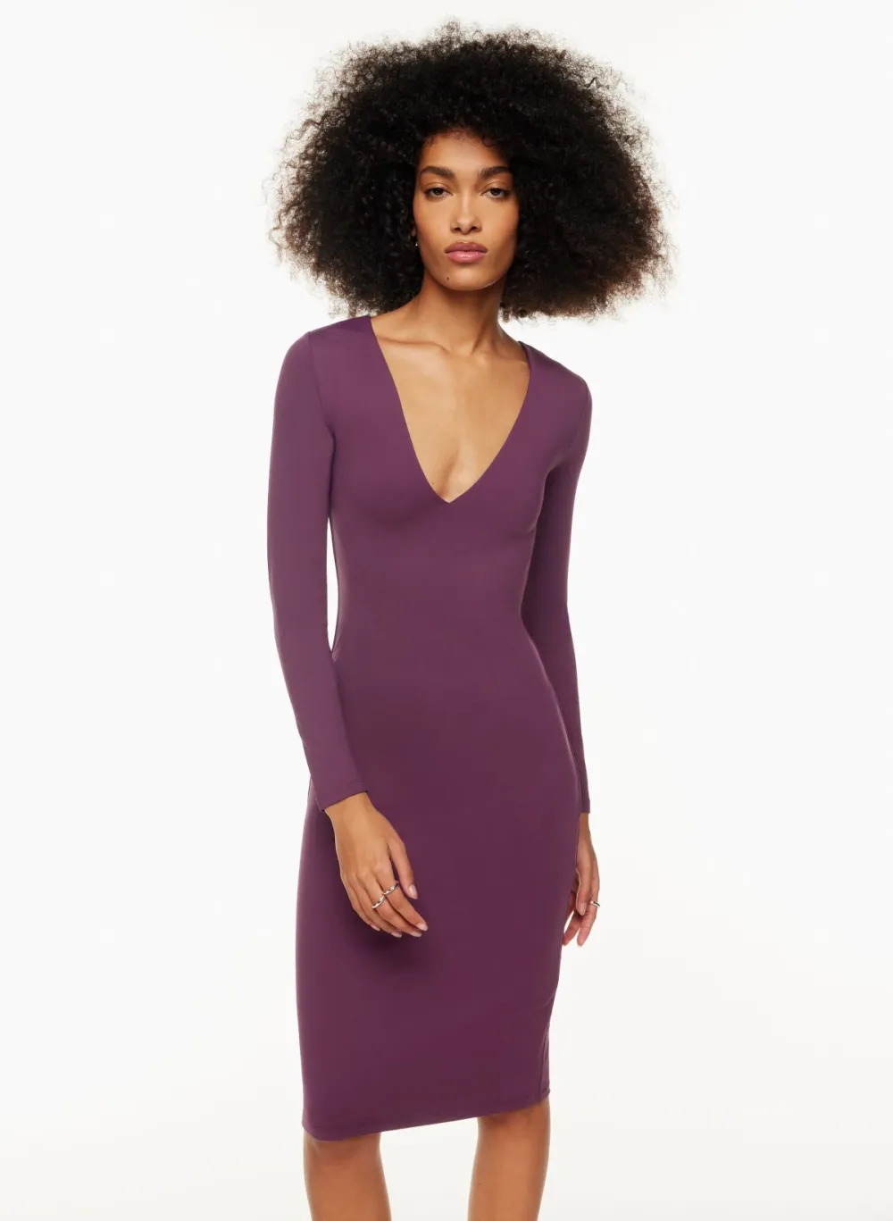 contour v-neck longsleeve dress