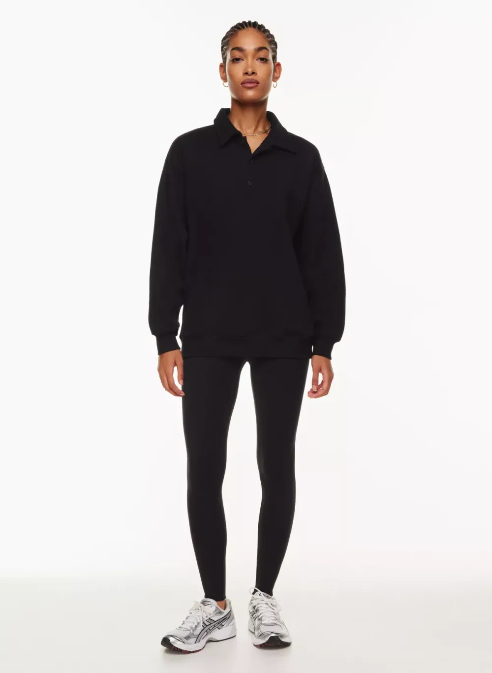 cozy fleece boyfriend polo sweatshirt