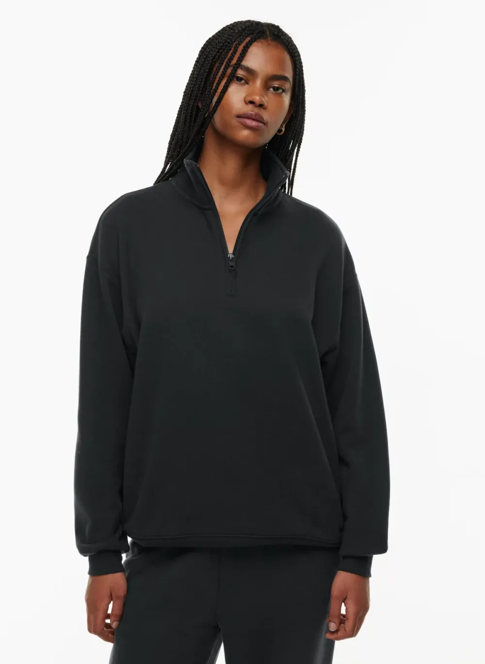 terry fleece boyfriend 1/4 zip sweatshirt