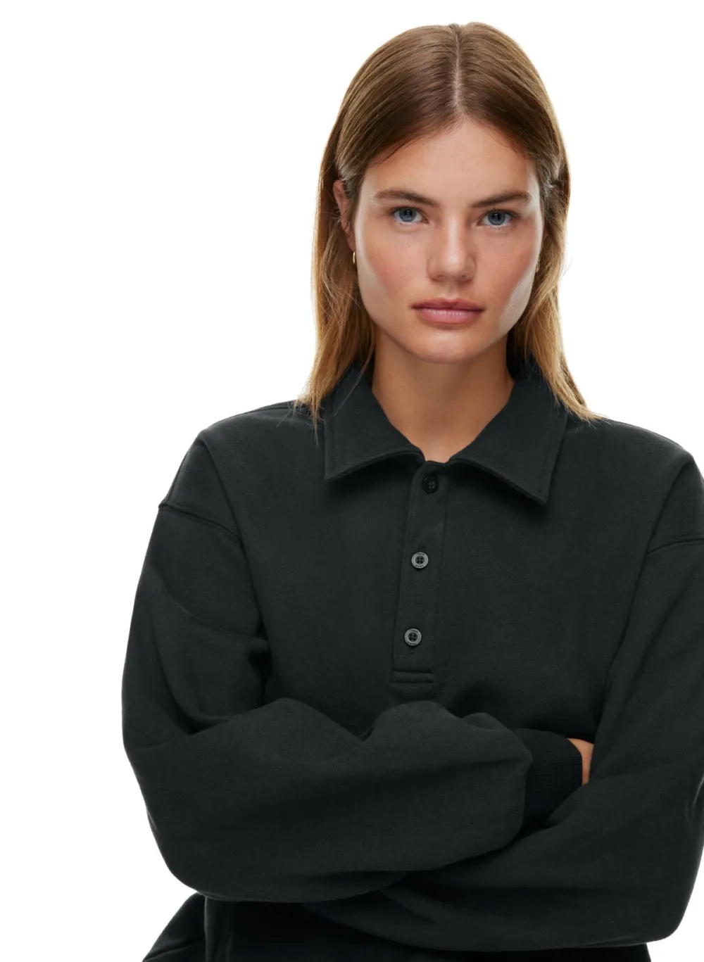 cozy fleece boyfriend polo sweatshirt