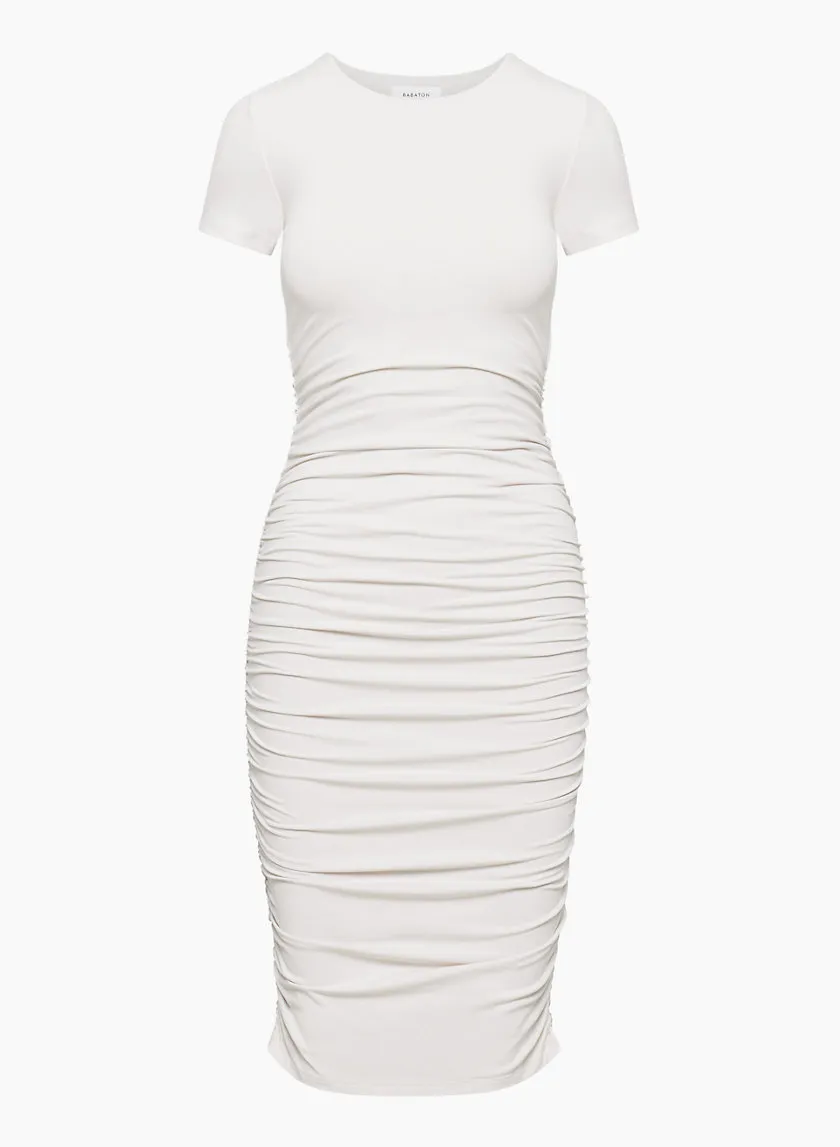 contour ruched midi dress