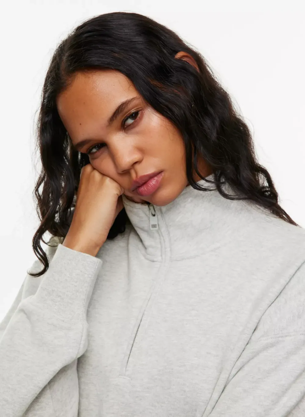 terry fleece boyfriend 1/4 zip sweatshirt