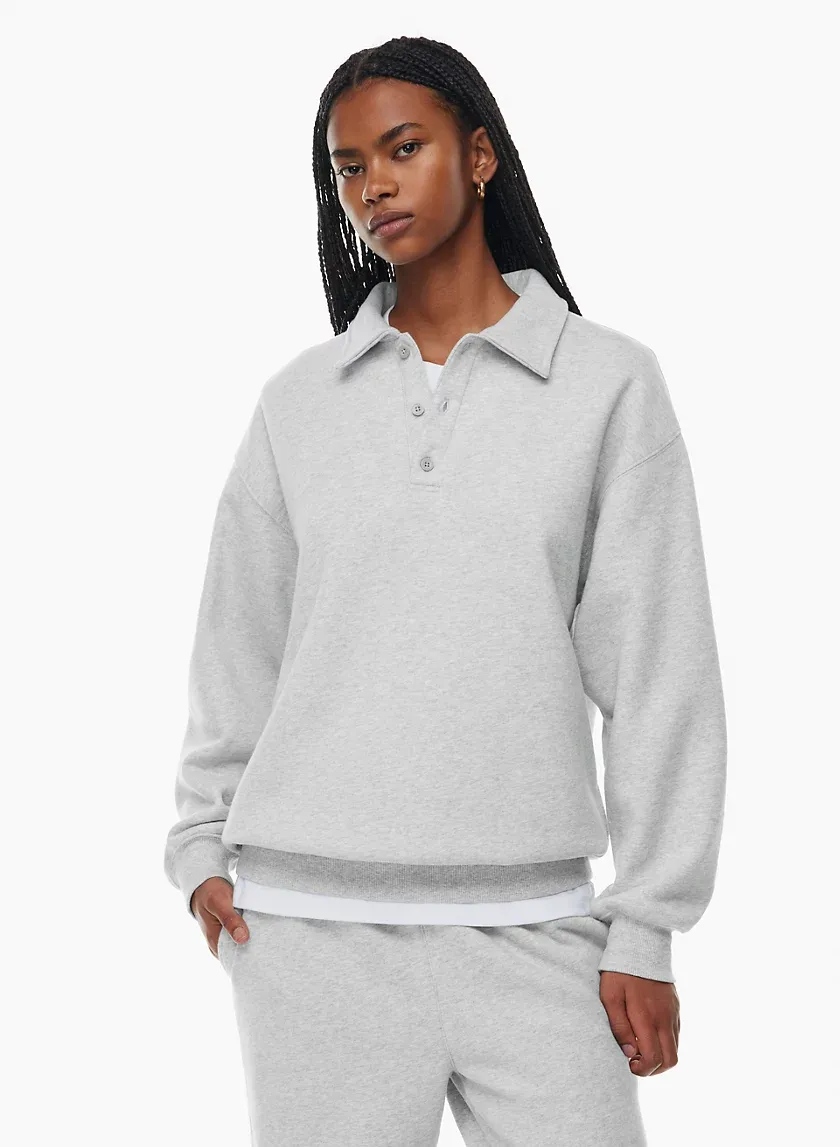 cozy fleece boyfriend polo sweatshirt