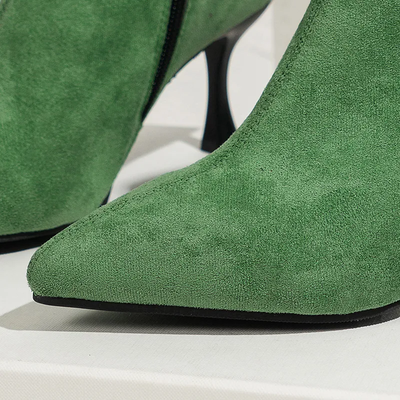 Patchwork Faux Suede Zipper Pointy Toe Stiletto Heel Boots