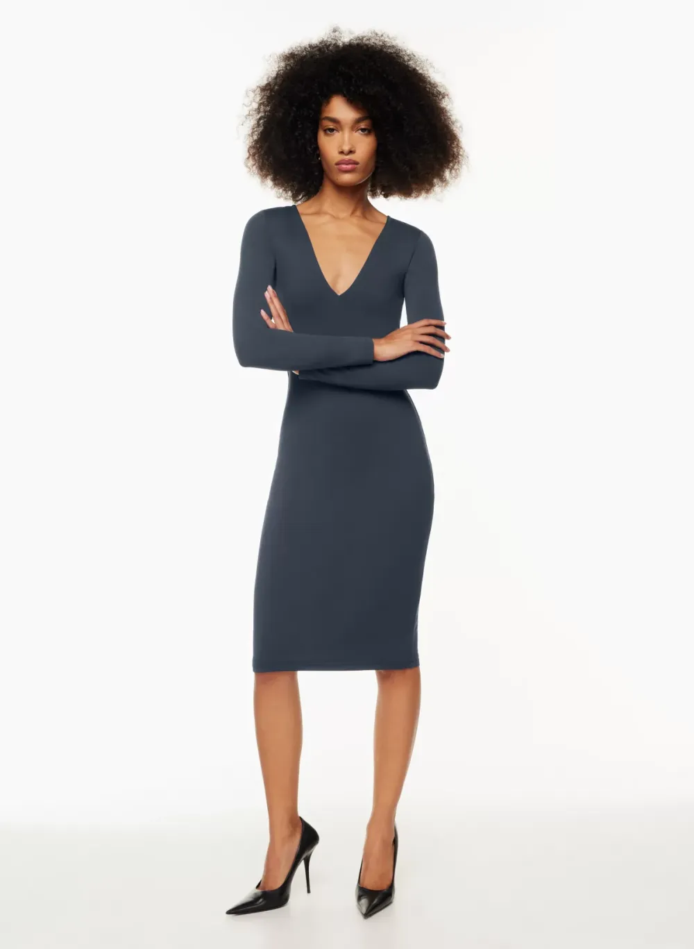 contour v-neck longsleeve dress