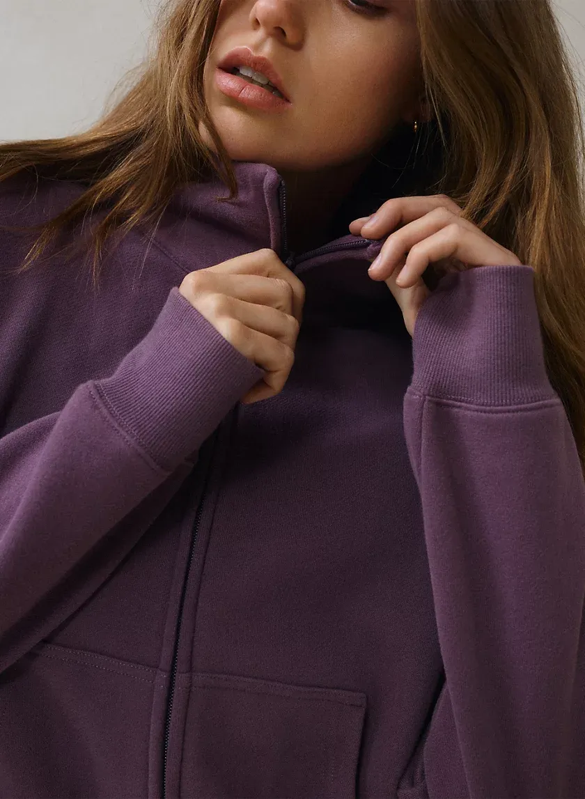 cozy fleece boyfriend boxy zip-up sweatshirt